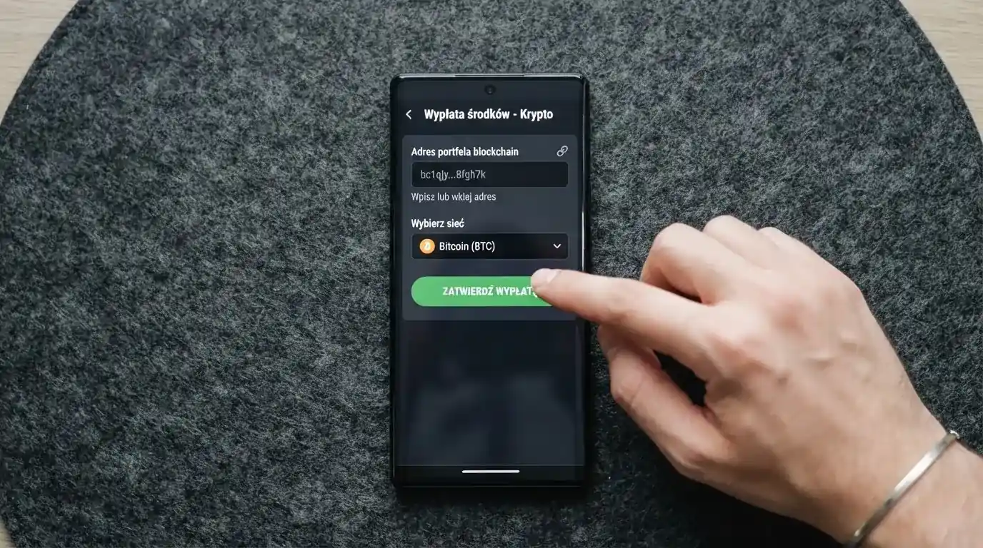 Zbliżenie na formularz wpłaty w kasynie online z polem na adres portfela kryptowalutowego BNB Smart Chain.