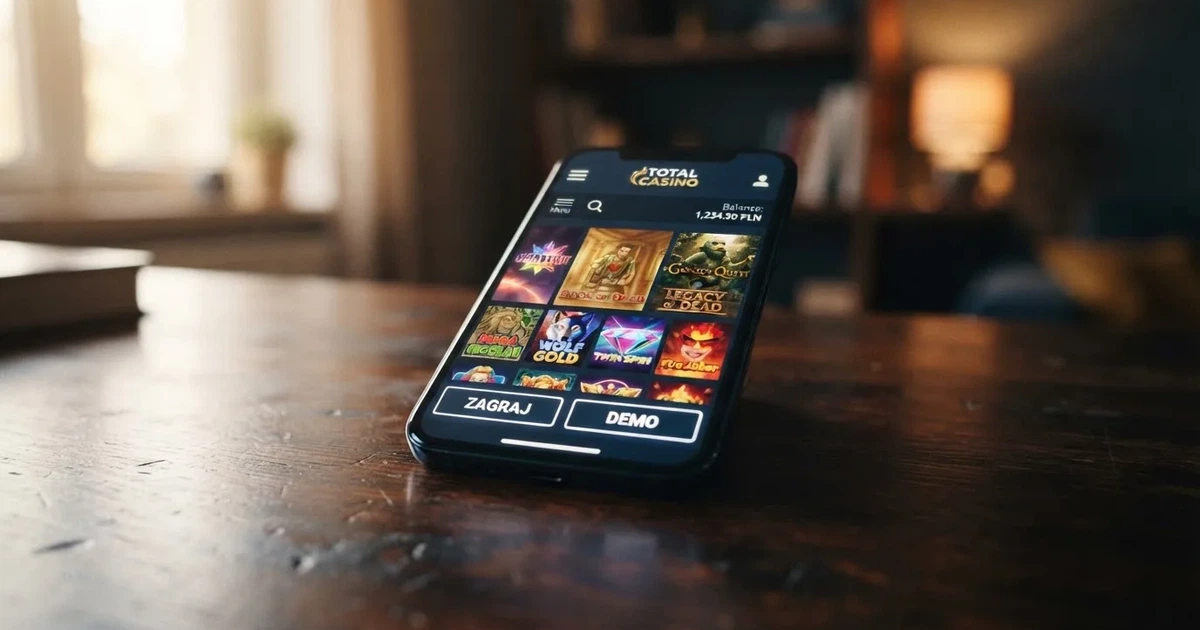 Ekran startowy serwisu z listą gier typu slot i widocznymi przyciskami Zagraj oraz Demo pod ikonami gier